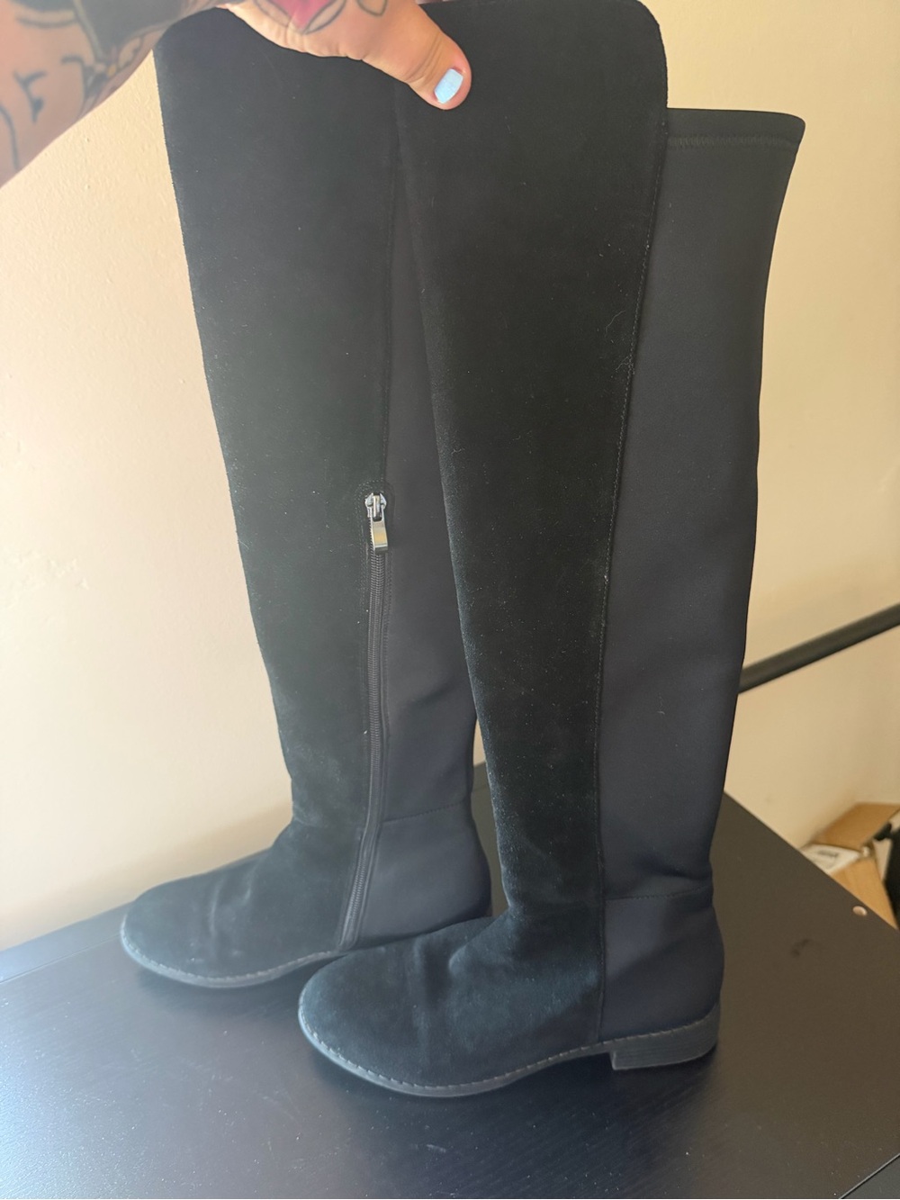 Black Size 8 Over The Knee Leather Acadia Heeled Boots